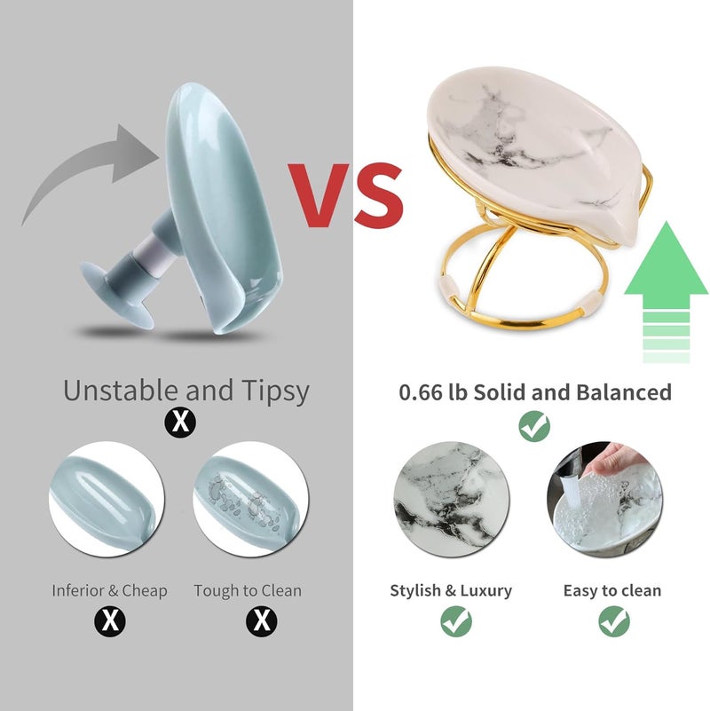 Dobbyby Leaf-Shaped Ceramic Soap Dish with Drain, Holder, Saver, Tray, Bar Soap Holder, Easy Cleaning, for Shower Bathroom Kitchen Sink Bathtub, Pro-Environment White - Image 2